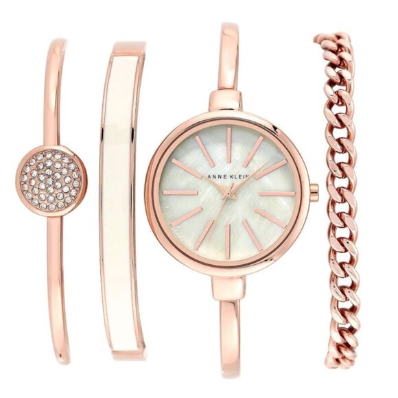 Stacking watch and bangle set - white rose gold - Picture 1 of 7